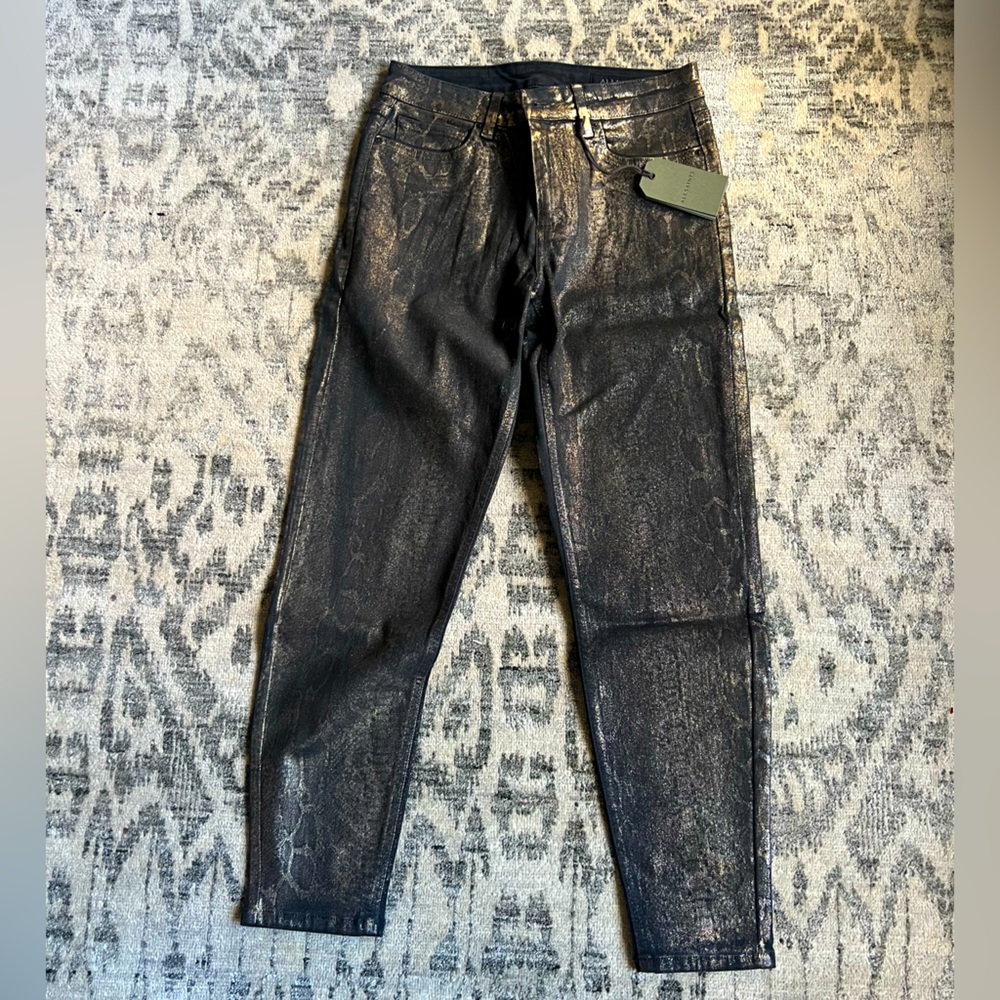 AllSaint, metallic, snack pattern Miller Snake Jeans, NWT